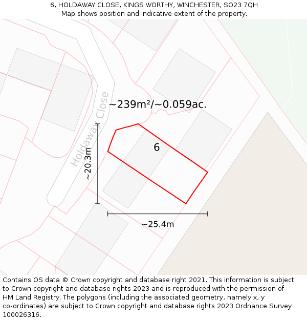 6, HOLDAWAY CLOSE, KINGS WORTHY, WINCHESTER, SO23 7QH: Plot and title map