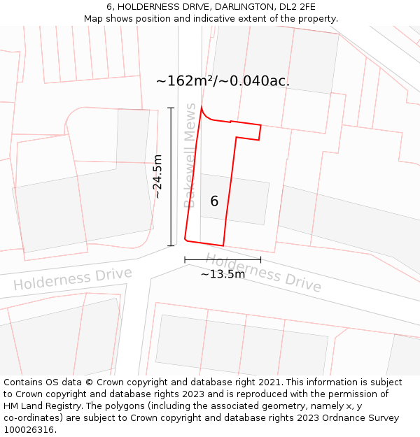 6, HOLDERNESS DRIVE, DARLINGTON, DL2 2FE: Plot and title map