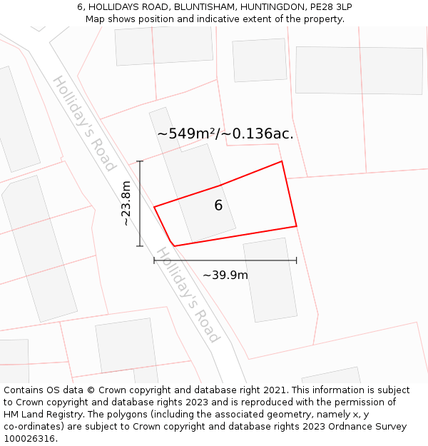 6, HOLLIDAYS ROAD, BLUNTISHAM, HUNTINGDON, PE28 3LP: Plot and title map