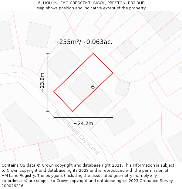 6, HOLLINHEAD CRESCENT, INGOL, PRESTON, PR2 3UB: Plot and title map