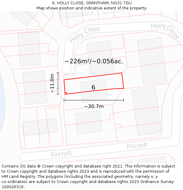 6, HOLLY CLOSE, GRANTHAM, NG31 7GU: Plot and title map