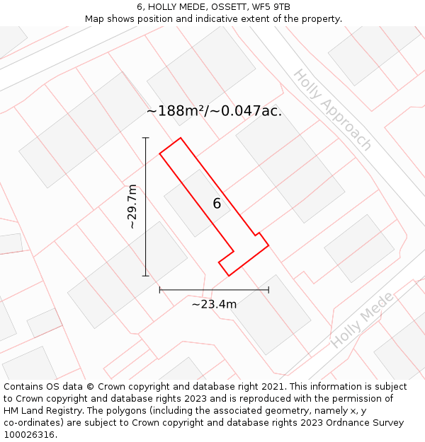 6, HOLLY MEDE, OSSETT, WF5 9TB: Plot and title map