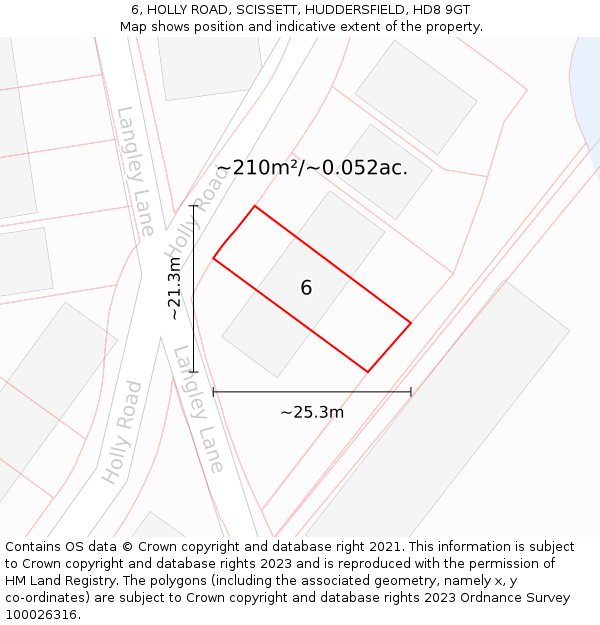 6, HOLLY ROAD, SCISSETT, HUDDERSFIELD, HD8 9GT: Plot and title map