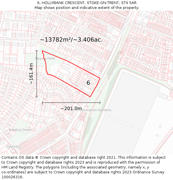 6, HOLLYBANK CRESCENT, STOKE-ON-TRENT, ST4 5AR: Plot and title map