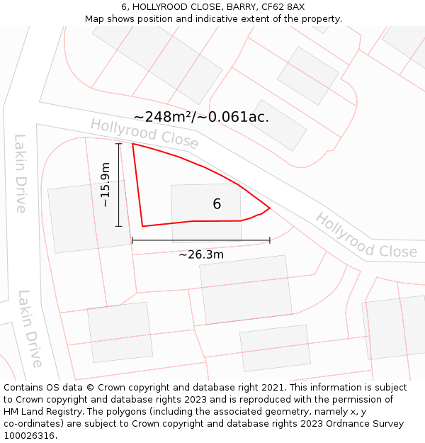 6, HOLLYROOD CLOSE, BARRY, CF62 8AX: Plot and title map