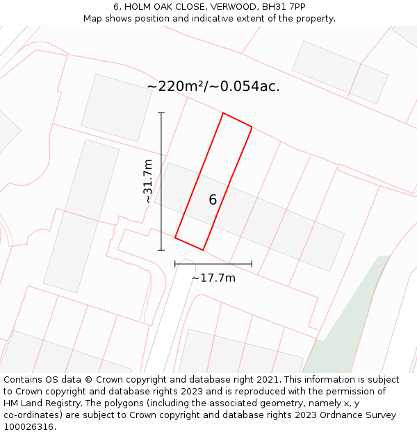 6, HOLM OAK CLOSE, VERWOOD, BH31 7PP: Plot and title map