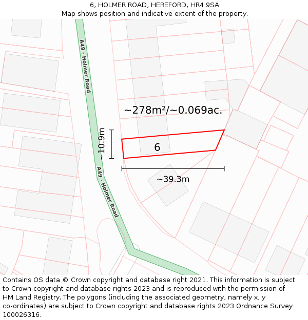 6, HOLMER ROAD, HEREFORD, HR4 9SA: Plot and title map