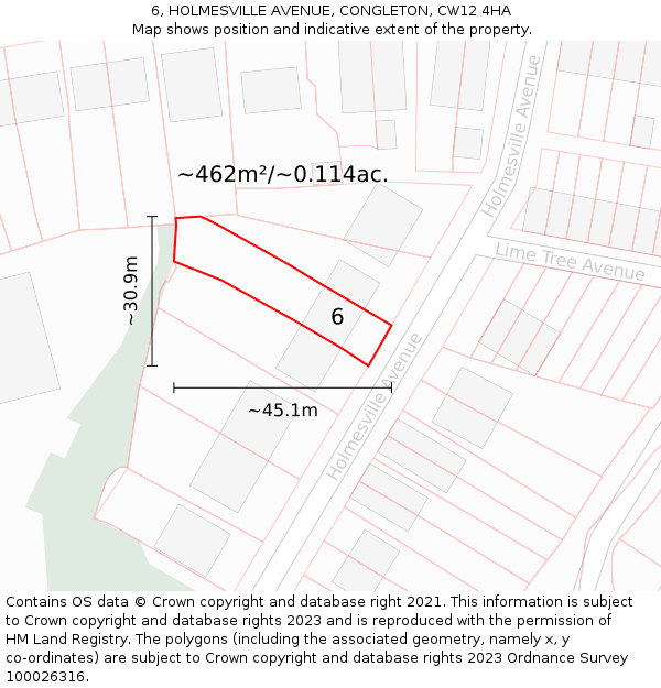 6, HOLMESVILLE AVENUE, CONGLETON, CW12 4HA: Plot and title map