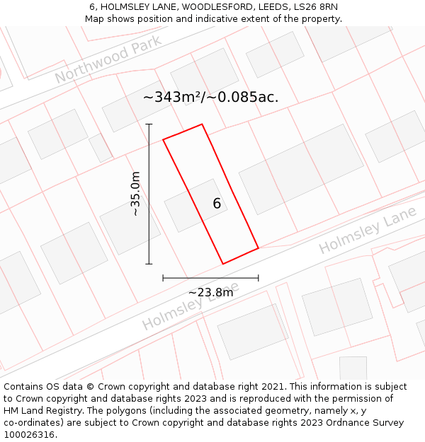 6, HOLMSLEY LANE, WOODLESFORD, LEEDS, LS26 8RN: Plot and title map