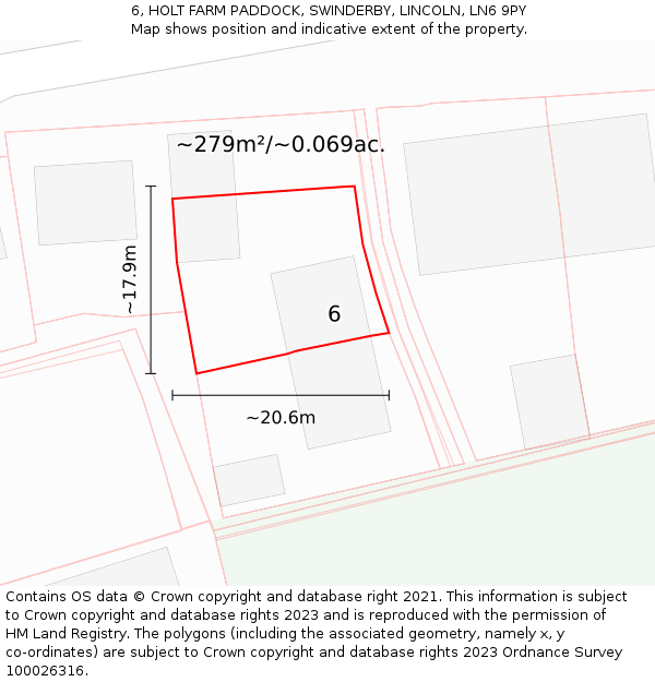 6, HOLT FARM PADDOCK, SWINDERBY, LINCOLN, LN6 9PY: Plot and title map