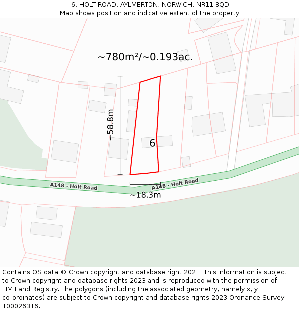 6, HOLT ROAD, AYLMERTON, NORWICH, NR11 8QD: Plot and title map