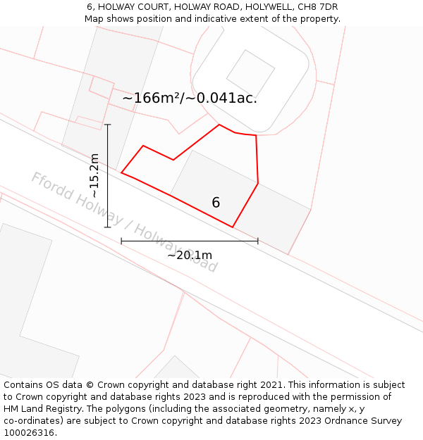 6, HOLWAY COURT, HOLWAY ROAD, HOLYWELL, CH8 7DR: Plot and title map