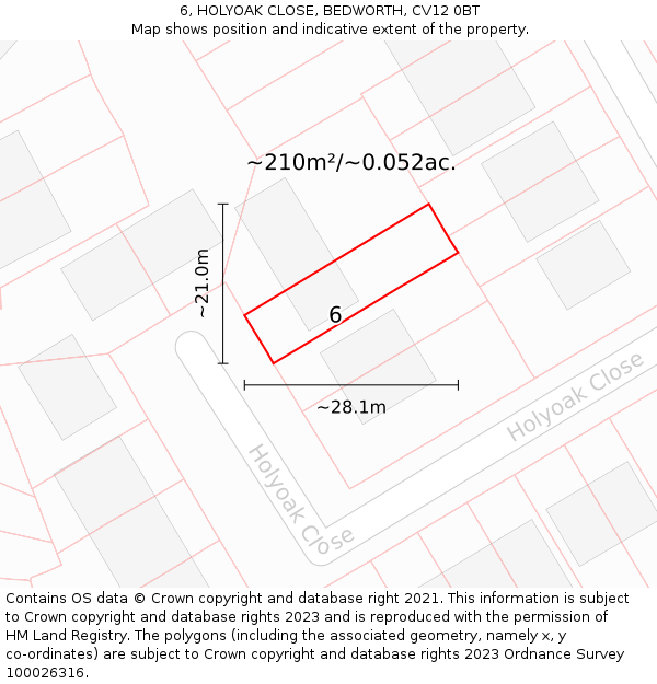 6, HOLYOAK CLOSE, BEDWORTH, CV12 0BT: Plot and title map
