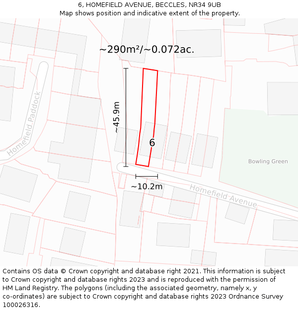 6, HOMEFIELD AVENUE, BECCLES, NR34 9UB: Plot and title map