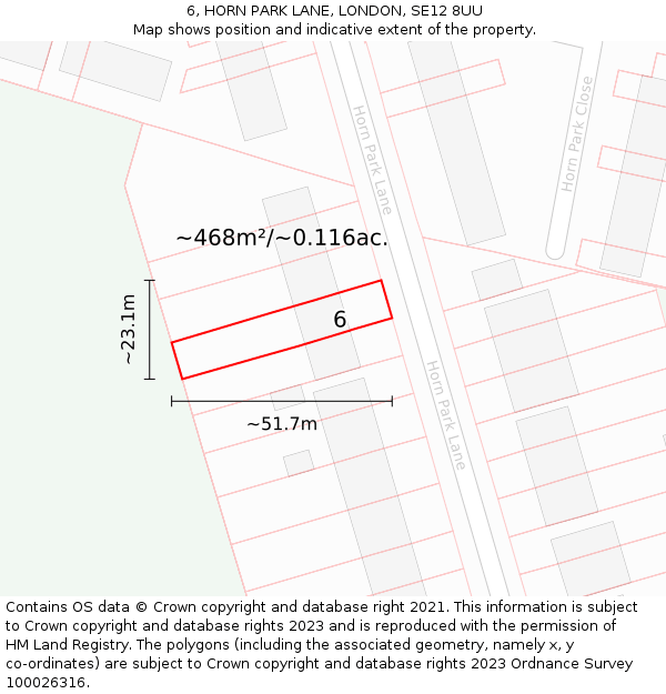 6, HORN PARK LANE, LONDON, SE12 8UU: Plot and title map
