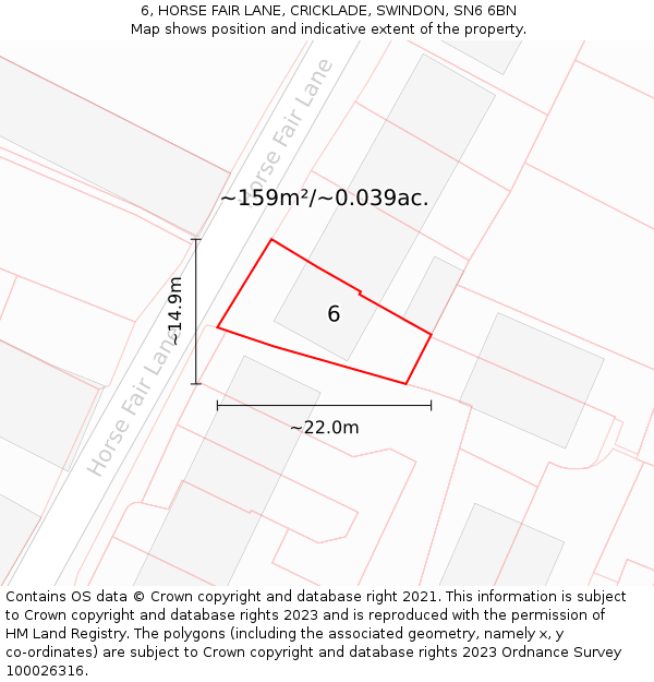 6, HORSE FAIR LANE, CRICKLADE, SWINDON, SN6 6BN: Plot and title map