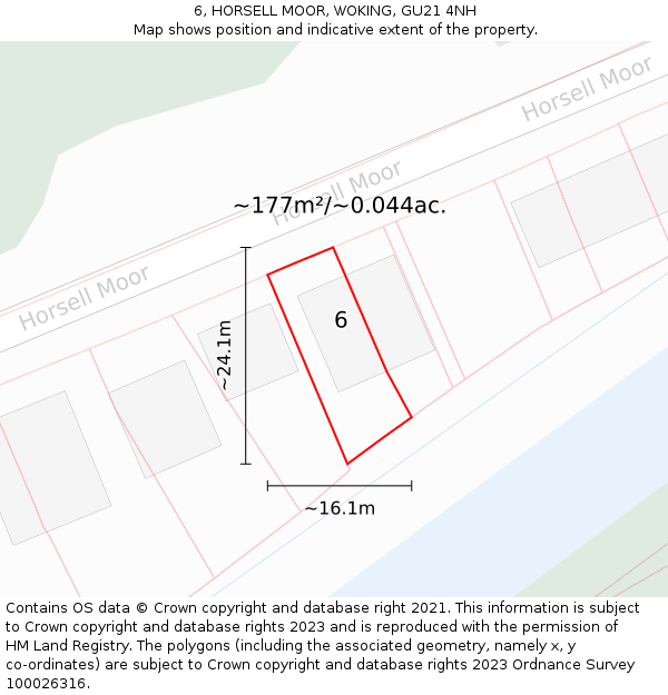 6, HORSELL MOOR, WOKING, GU21 4NH: Plot and title map