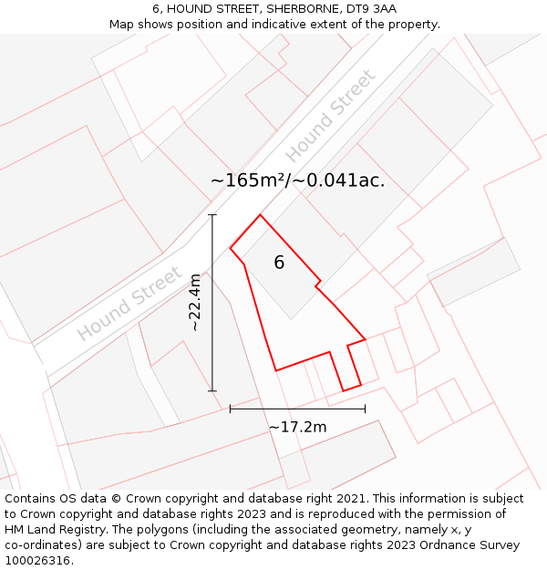 6, HOUND STREET, SHERBORNE, DT9 3AA: Plot and title map