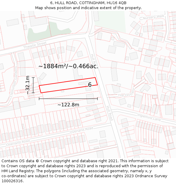 6, HULL ROAD, COTTINGHAM, HU16 4QB: Plot and title map