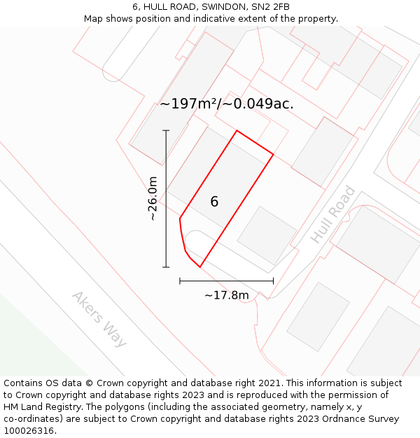 6, HULL ROAD, SWINDON, SN2 2FB: Plot and title map