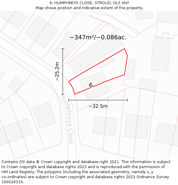 6, HUMPHREYS CLOSE, STROUD, GL5 4NY: Plot and title map