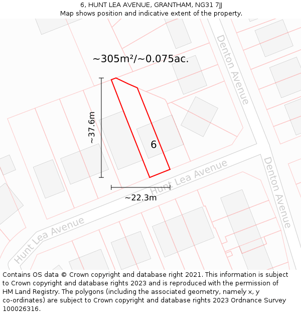 6, HUNT LEA AVENUE, GRANTHAM, NG31 7JJ: Plot and title map