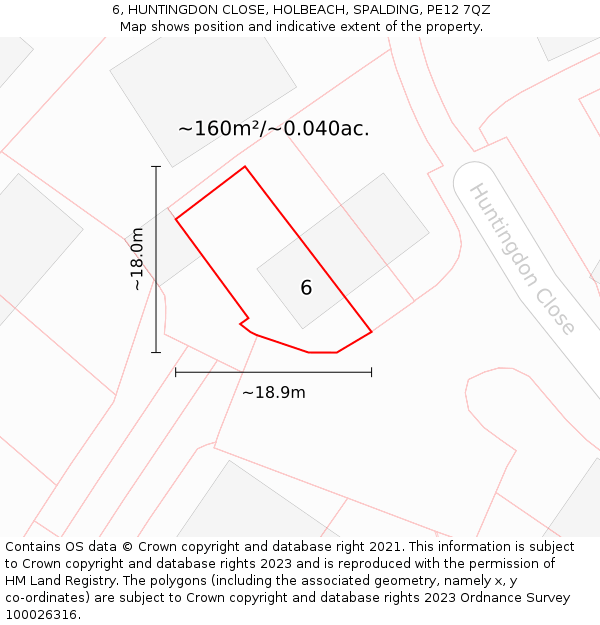 6, HUNTINGDON CLOSE, HOLBEACH, SPALDING, PE12 7QZ: Plot and title map