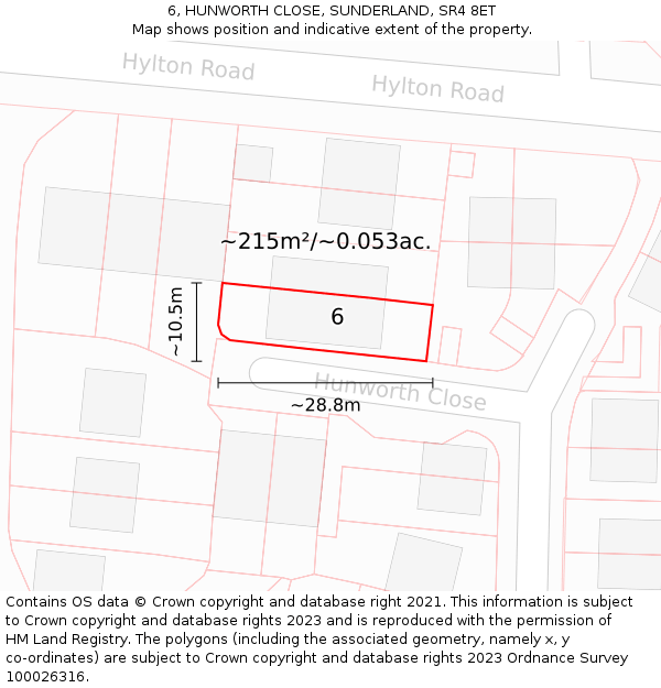 6, HUNWORTH CLOSE, SUNDERLAND, SR4 8ET: Plot and title map