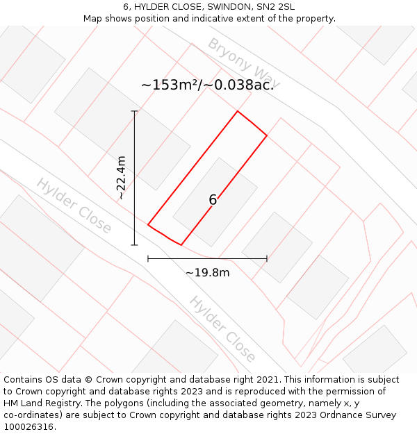 6, HYLDER CLOSE, SWINDON, SN2 2SL: Plot and title map