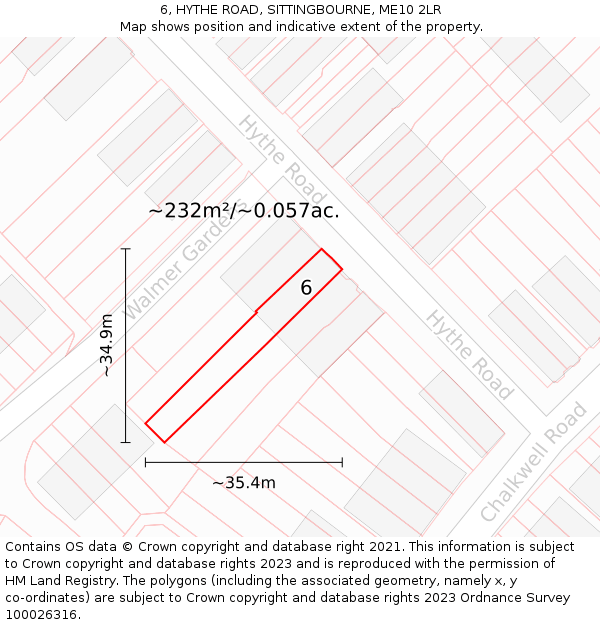 6, HYTHE ROAD, SITTINGBOURNE, ME10 2LR: Plot and title map