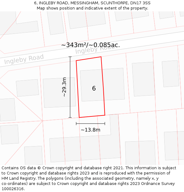 6, INGLEBY ROAD, MESSINGHAM, SCUNTHORPE, DN17 3SS: Plot and title map