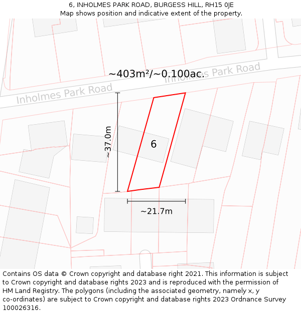 6, INHOLMES PARK ROAD, BURGESS HILL, RH15 0JE: Plot and title map