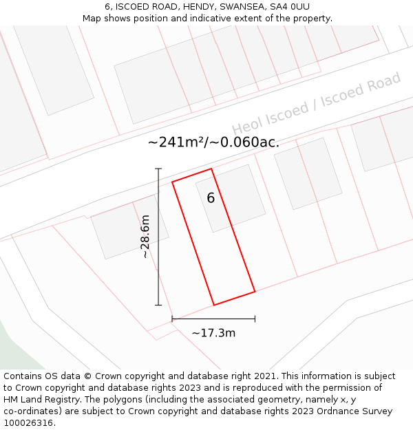 6, ISCOED ROAD, HENDY, SWANSEA, SA4 0UU: Plot and title map