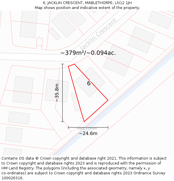 6, JACKLIN CRESCENT, MABLETHORPE, LN12 1JH: Plot and title map