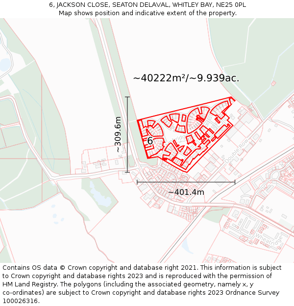 6, JACKSON CLOSE, SEATON DELAVAL, WHITLEY BAY, NE25 0PL: Plot and title map