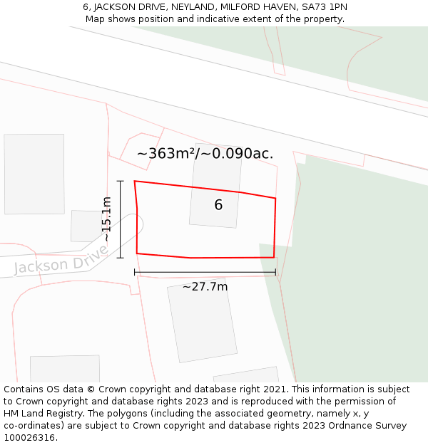 6, JACKSON DRIVE, NEYLAND, MILFORD HAVEN, SA73 1PN: Plot and title map