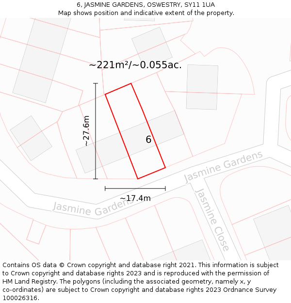 6, JASMINE GARDENS, OSWESTRY, SY11 1UA: Plot and title map