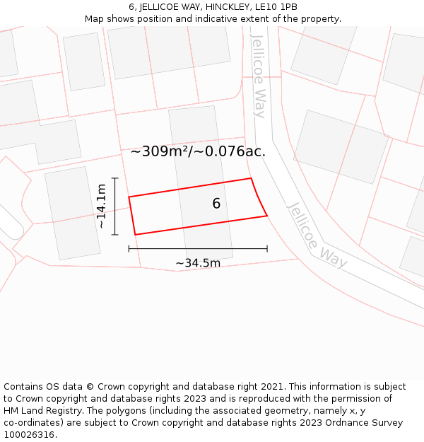 6, JELLICOE WAY, HINCKLEY, LE10 1PB: Plot and title map