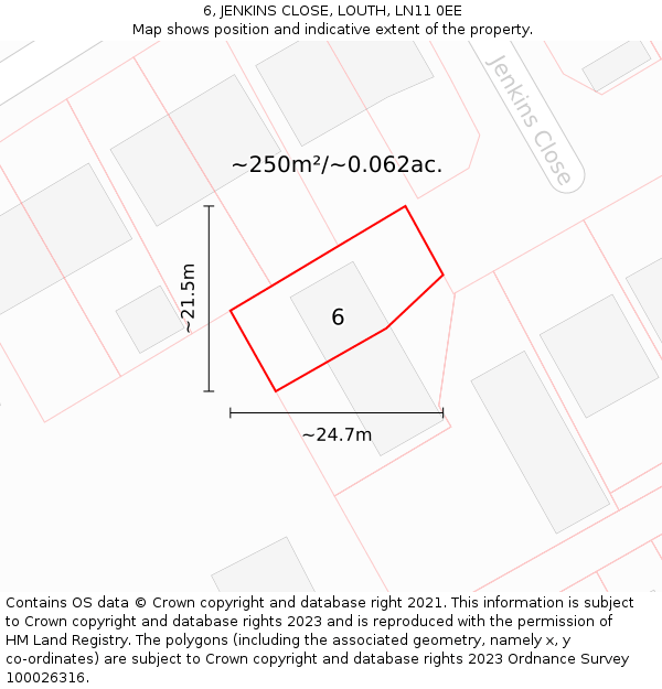 6, JENKINS CLOSE, LOUTH, LN11 0EE: Plot and title map