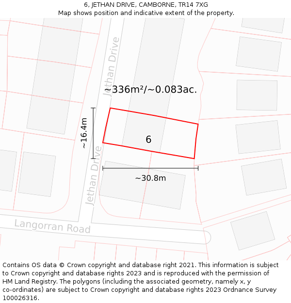 6, JETHAN DRIVE, CAMBORNE, TR14 7XG: Plot and title map