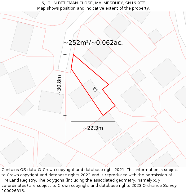 6, JOHN BETJEMAN CLOSE, MALMESBURY, SN16 9TZ: Plot and title map