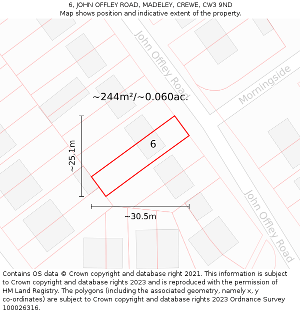 6, JOHN OFFLEY ROAD, MADELEY, CREWE, CW3 9ND: Plot and title map