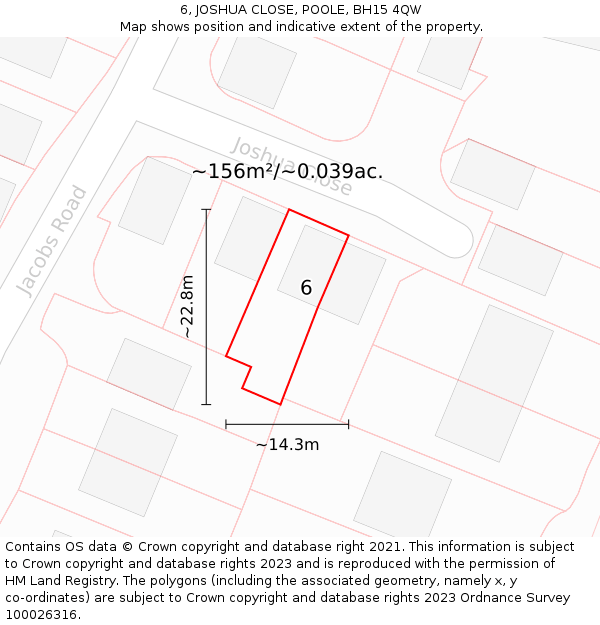 6, JOSHUA CLOSE, POOLE, BH15 4QW: Plot and title map