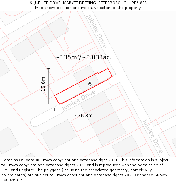 6, JUBILEE DRIVE, MARKET DEEPING, PETERBOROUGH, PE6 8FR: Plot and title map