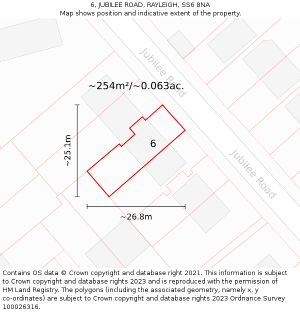 6, JUBILEE ROAD, RAYLEIGH, SS6 8NA: Plot and title map