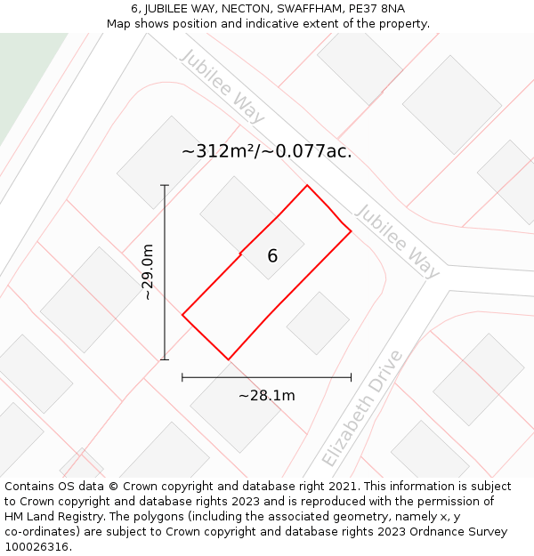 6, JUBILEE WAY, NECTON, SWAFFHAM, PE37 8NA: Plot and title map