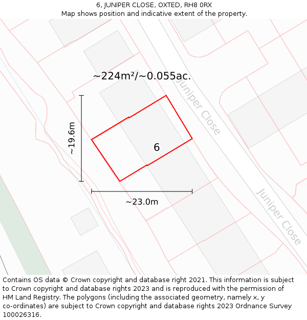 6, JUNIPER CLOSE, OXTED, RH8 0RX: Plot and title map