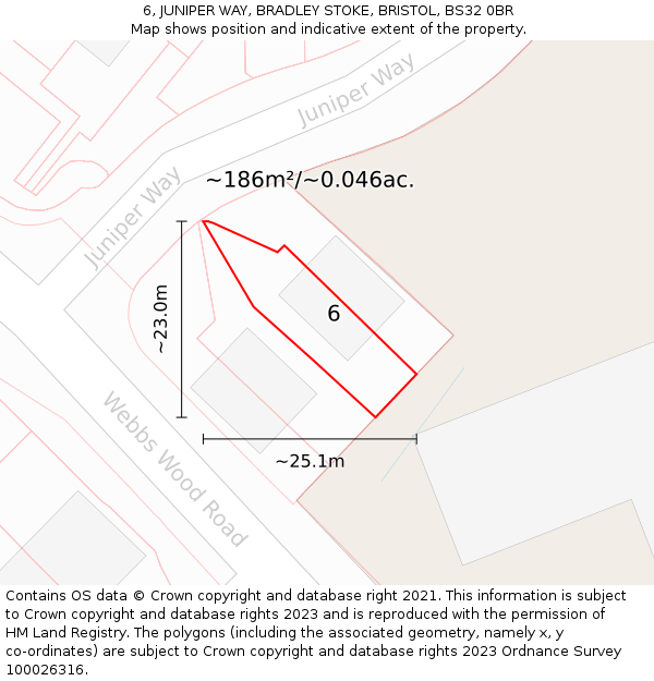 6, JUNIPER WAY, BRADLEY STOKE, BRISTOL, BS32 0BR: Plot and title map