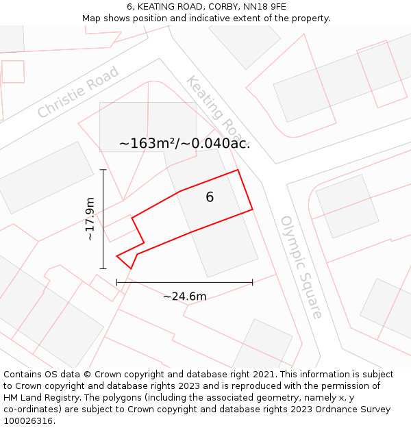 6, KEATING ROAD, CORBY, NN18 9FE: Plot and title map