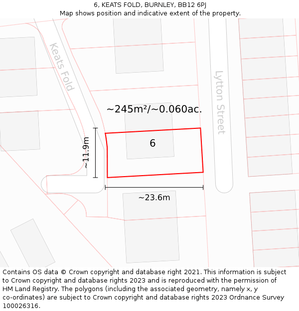 6, KEATS FOLD, BURNLEY, BB12 6PJ: Plot and title map